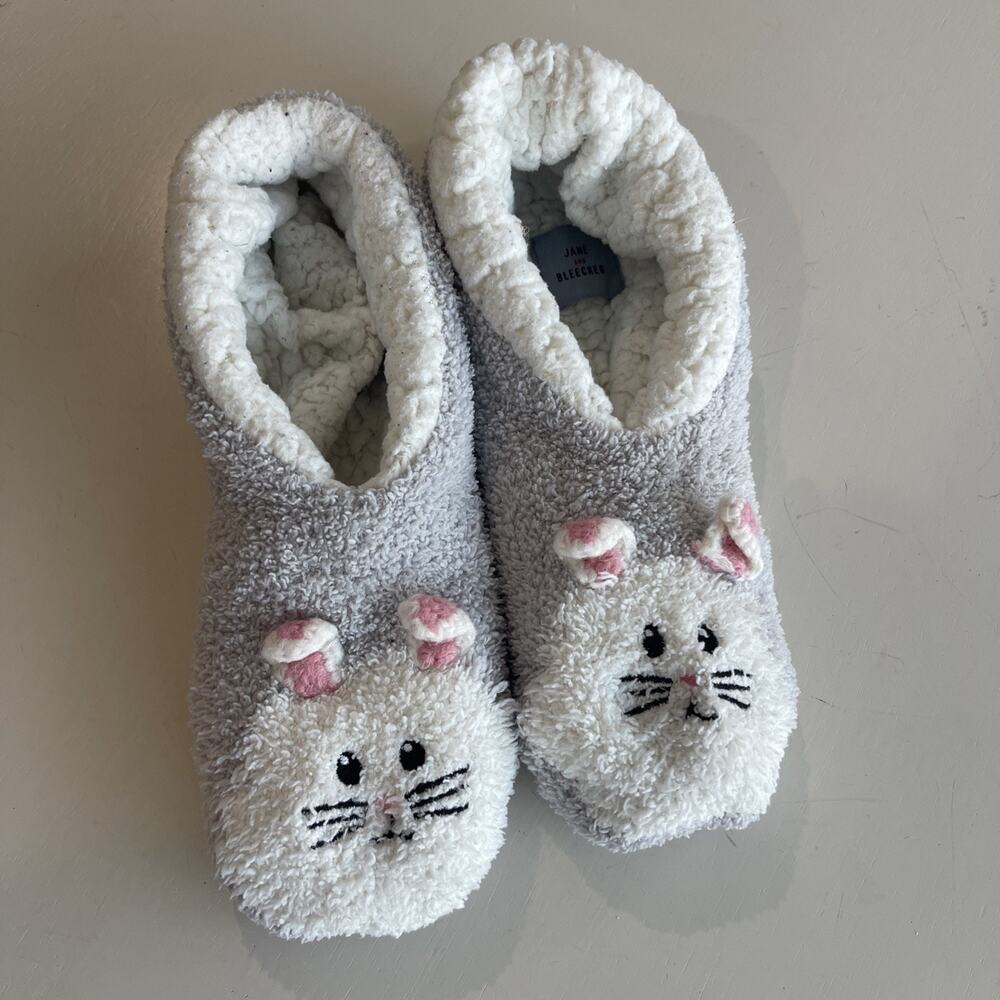 Jane and Bleecker Women Sz M Bunny Knit Sock Slippers Ivory Pink Non-Slip